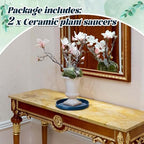 2 Pcs 10 Inch Ceramic Plant Saucers, Blue Round Drip Trays - Image 2