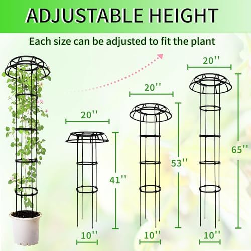 2-Pack 65-Inch Garden Trellis for Climbing Plants,Heavy-Duty Metal Obelisk with Mushroom Top,Stable Support for Potted Clematis,Tomato,Cucumber,Rose,Pea & Vine - Image 2