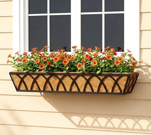 Y&M 2 Pack Hanging Railing Planter Boxes, 30 Inch Adjustable Balcony & Deck Planter, Heavy Duty Metal Flower Box for Porch, Fence & Window, Outdoor Plant Holder - Image 6