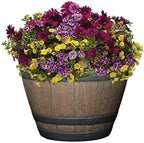 Outdoor Whiskey Resin Flower Pot Barrel Planter, 15" Walnut Brown - Image 2