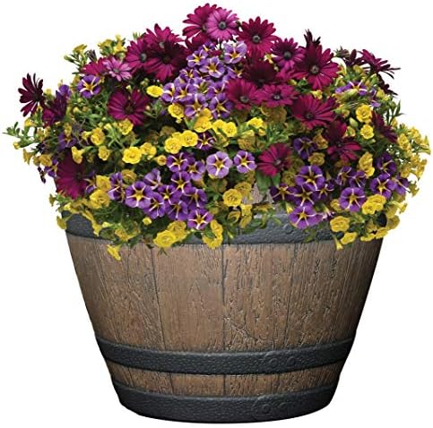 Outdoor Whiskey Resin Flower Pot Barrel Planter, 15" Walnut Brown - Image 2