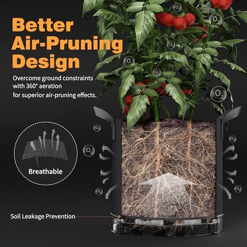 Patigrow Self-Watering Grow Bags, 5-Pack 5 Gallon 420G Thick Nonwoven Fabric Pots with Reinforced Handles and Multi-Purpose Rings, for Low Stress Plant Training Fruits, Vegetables,and Flowers - Image 3
