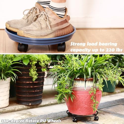 4 Packs Plastic Plant Caddy with Wheels 11.8" Plastic Rolling Plant Stands Heavy-duty Plant Dolly with Casters Indoor and Outdoor Plant Roller Base Wheels, Blue - Image 4