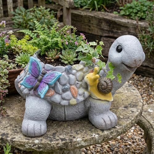 Elenon Tortoise Planter for Succulents Indoor Outdoor with Drainage Hole, Unique Home Garden Decor Resin Cute Turtle Flower Pot Gift Idea for Plant Lovers - Image 2