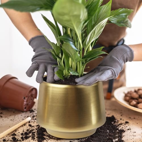 Gold Indoor Plant Pot 7 Inch Large Ceramic Planter With Drainage Hole - Modern Brass Flower Pot Centerpiece Vase - Decorative Greenery Potted for Indoor Plants - Image 5