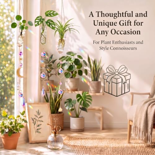 6 Pcs Plant Propagation Station Colorful Crystal Suncatcher, Handmade Boho Rooting Vase, Hanging Window Plant Propagator Stations Suncatcher with Chain Pendant Ornament Balls - Image 6