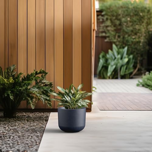Kante Charcoal Concrete Planter 9" Dia All-Weather Round Small Pot - Image 4