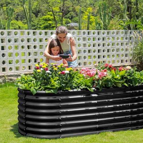 Land Guard Galvanized Planter Raised Beds, 6×3×2ft Galvanized Water Trough, Keyhole Raised Garden Bed Metal (Dark Gray) - Image 5