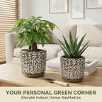 10 Inch Ceramic Planter Pot with Saucer Drainage Leak-Proof Mesh,Flower Pots for Indoor Plants with Gardening Gloves,Ceramic Planter(Spotted-White) - Image 2