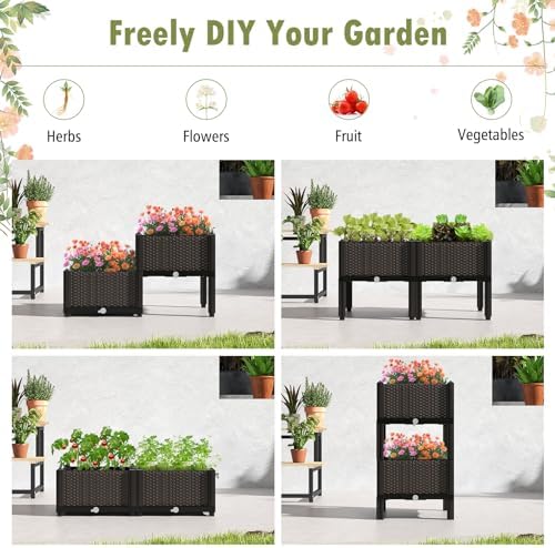 HAPPYGRILL Outdoor Raised Garden Bed, 2 Raised Planter Box with Removable Legs & Brackets, Self-Watering System, Drainage Holes, Raised Beds for Gardening, Vegetables, Fruits, Flowers, Herbs - Image 5