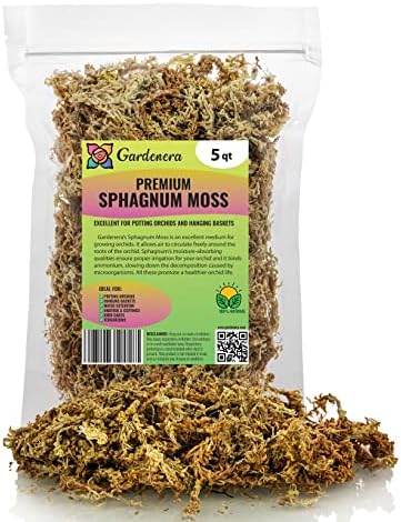 Premium New Zealand Sphagnum Moss by Gardenera - Organic Hand Mixed Long Fibered Sphagnum Moss Orchid - 5 Quart by Gardenera