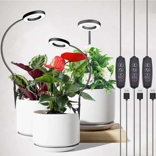Grow Light,Full Spectrum Pot Clip LED Plant Growth Light with Auto On/Off Timer 3/9/12H,Plant Lamp with 360°Rotatable Gooseneck, 10 Dimmable Brightness, Ideal for Small Indoor Plants, 3 Pack by GOADROM