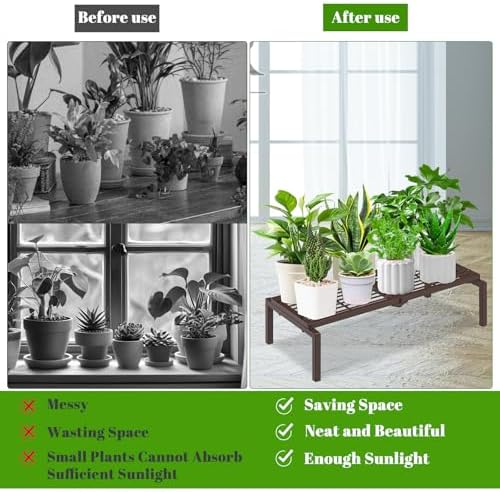 1 Tier Metal Plant Stand Indoor Outdoor, Potted Multiple Flower Pot Holder Rack Plant Shelf, Heavy Duty Planter Display Shelving for Patio Balcony Garden Living Room Decorative (Brown) - Image 7