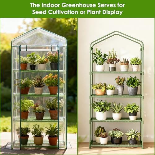 4 Tier Mini Greenhouse, 27 x 19 x 62 Inch Portable Green House with PVC Cover and Steel Frame for Indoor Outdoor Plants, Seedlings, Herbs, Vegetables - Image 6