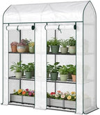 Mini Greenhouse, White 3-Tier Portable Greenhouse and Small Plant House with 2 Roll-Up Doors, 56.3 x 18.1 x 65 in Greenhouse Cabinet for Patio Balcony Garden - Image 2