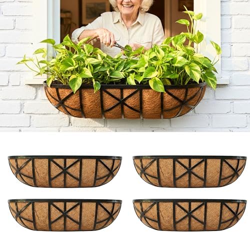 LaLaGreen Flower Wall Planter (24 in, 4 Pack) Black Metal Window Boxes by L%C3%A1L%C3%A1Green