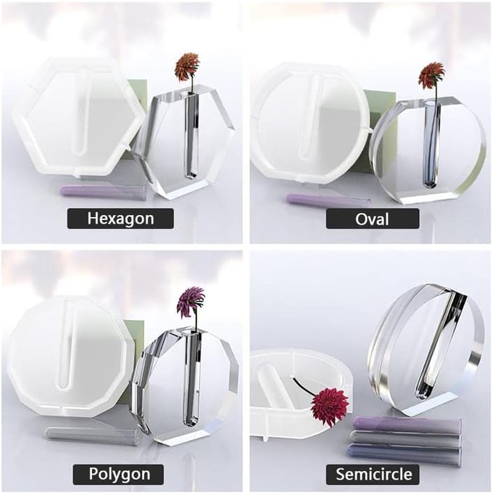 Resin Molds Vase Plant Propagation Station Epoxy Silicone Molds with 12 Test Tubes Hydroponic Flower Holder Home Office Decoration (Round, Semicircle, Oval, Dodecagon) - Image 7
