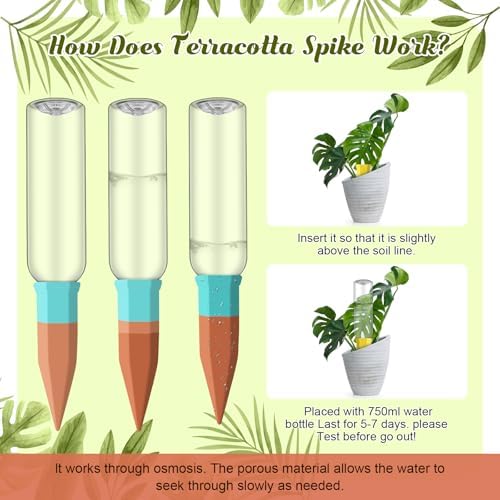 SiliFine 6 Sets Terracotta Watering Spikes,Clear and Mixed Color - Image 3
