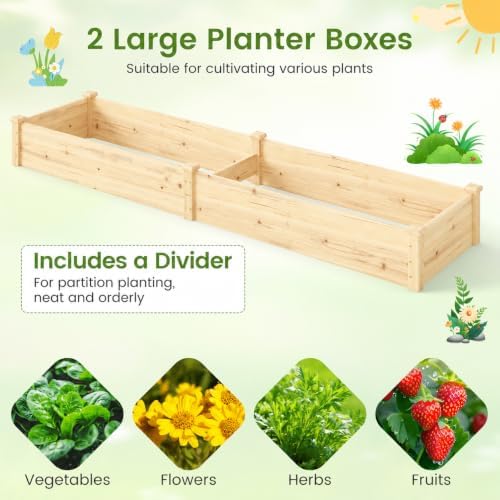 GIANTEX 95" Wooden Raised Garden Bed, Rectangular Planter Box, Natural - Image 5