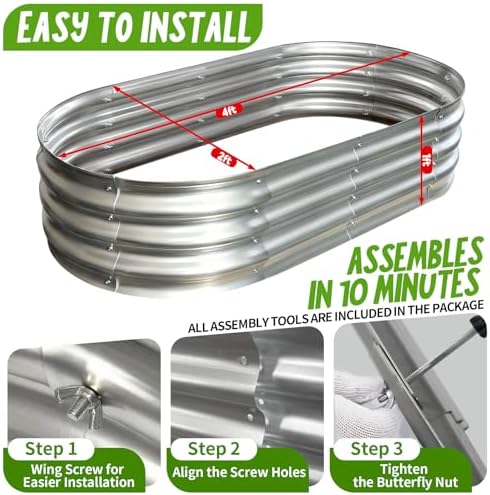 Galvanized Raised Garden Bed Kit, Planter Garden Boxes Outdoor, Oval Large Metal for Vegetables Fruits, Flowers Planter Boxes, Easy Assembly Garden Bed Kit (Silver, 4×2×1FT (2-Pack) - Image 2
