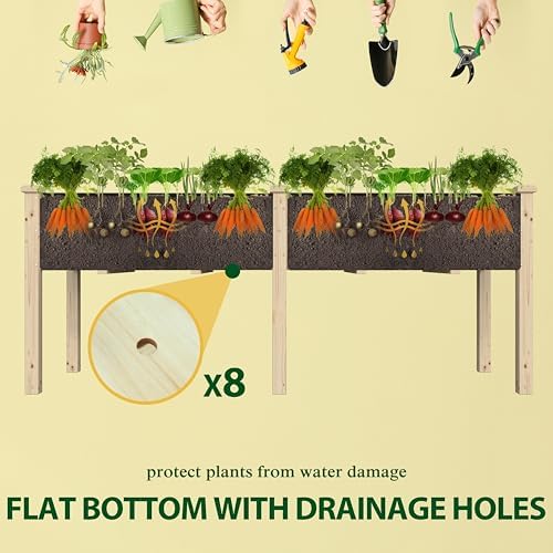 BlueWish 72''L x 23''W x 30''H Outdoor Cedar Garden Bed, 2x6 FT Raised Garden Bed with 8 Drainage Holes & 6 Legs, Elevated Planter Boxes for Gardening, Vegetable, Flower, 661lbs Capacity, Natural - Image 5