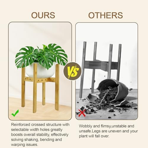 15.7” Bamboo Adjustable Small Plant Stand Indoor for 8-12 Inch Pots 2 pack - Image 5