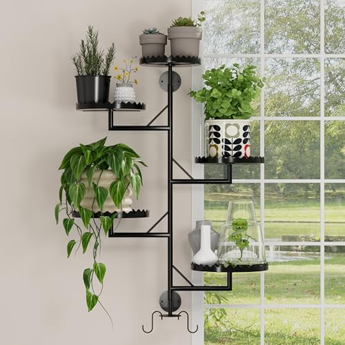 GcdPai Rotating Window Plant Shelves indoor 5-tier Metal Plant Stand, Wall Plant holder for Multiple Plants indoors, Window Sill Gifts for Small Spaces, Stylish and Functional Indoor Plant Stand Black by Unknown