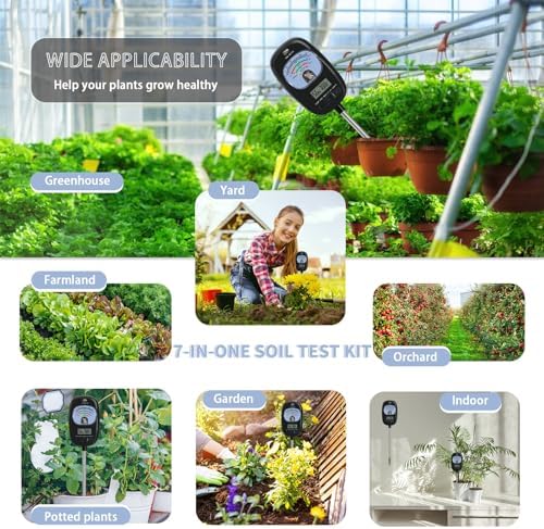 7-in-one Soil Test Kit, Soil Moisture Meter/PH Meter/Sunlight Intensity/Fertility Soil Tester, LCD Display Air & Soil Hygrometer Temperature for Garden, Farm, Lawn Care Moisture Meter for Hous Plants - Image 4