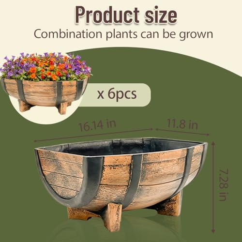6 Set Whiskey Barrel Planter,16.14x11.8x7.28 Inch - Image 2