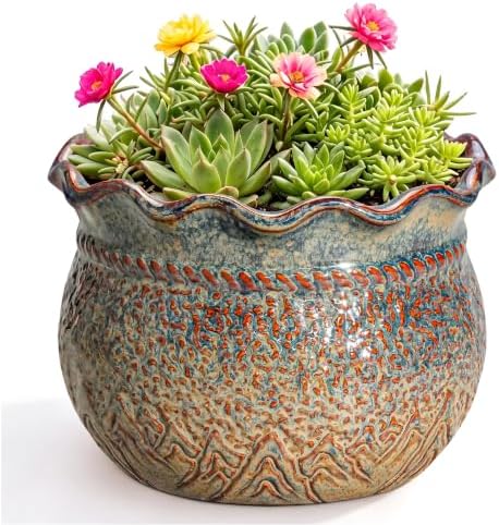 Ceramic Pots for Plants, 8 Inch Plant Pot, Yellowish Brown by Fivepot