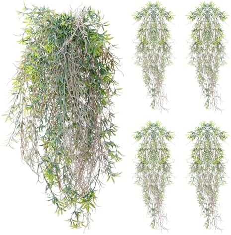 dallisten 4Pcs Fake Hanging Fern Plants for Outdoors, UV Resistant Artificial Ferns Greenery Vines Faux Trailing Plants for Indoor Wall Porch Wedding Boho Home Garden Decor(4PCS WhiteGreen Ferns) by dallisten