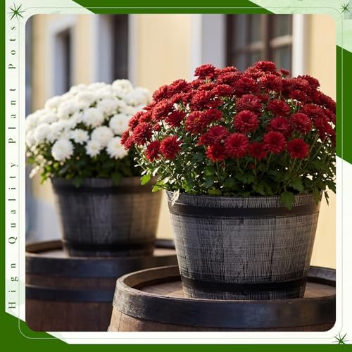 8 Pcs 8 Pcs Whiskey Barrel Planters with Drainage Holes, Silver - Image 5