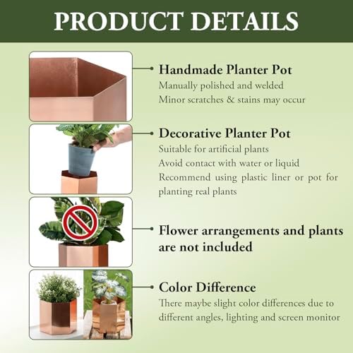 MyGift Copper Tone Metal Hexagon Succulent Cactus Planter Pots, Set of 2 - Image 4