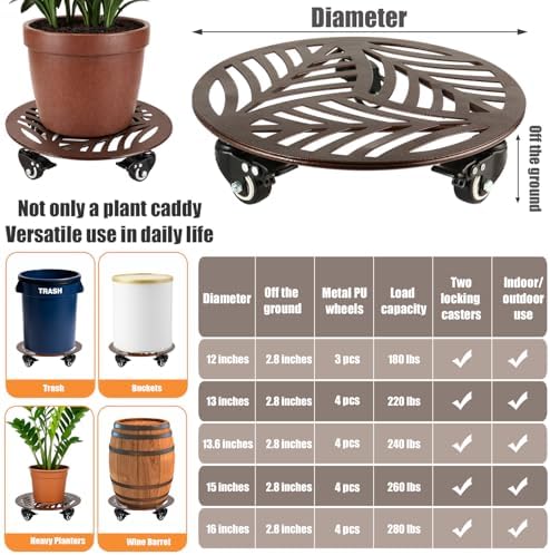 3-Pack Large Metal Plant Caddy with 3 Wheels 12 Inches Heavy-duty Rolling Plant Stands with Casters Wheeled Flower Pot Mover Rollers Rust-proof Iron Planter Dolly Coasters for Indoor Outdoor Use - Image 3