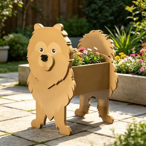 Animal PVC Flower Pot, Pomeranian Shaped Succulent Planter Flower Holder for Garden Patio Balcony Window Sill, for Birthday Pet Lovers, 27x17cm(11x7in) - Image 2