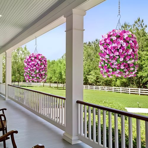 Ammyoo Artificial Fake Hanging Flowers Basket for Spring Summer Decor - Image 5