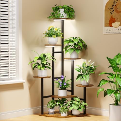 Corner Plant Stand with Grow Lights, 7 Tier Plant Stand Indoor (Round) by Nedechom