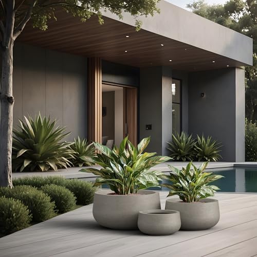 Kante Set of 3 Weathered Concrete Bowl Round Planters for Modern Home - Image 3