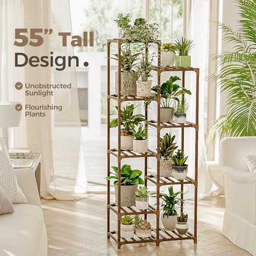 Bamworld Plant Stand Indoor Outdoor 9 Tier Tall Large Wood Plant Shelf - Image 2