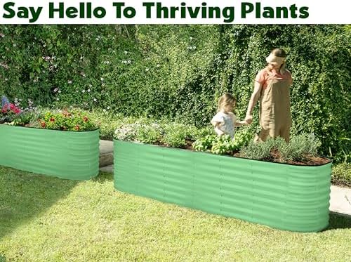Plant & Plot Galvanized Raised Garden Beds Outdoor // 8×2×2 ft Planter Raised Beds for Gardening, Vegetables, Flowers // Large Metal Garden Box (Light Green) // Patented Tool-Free Design - Image 4