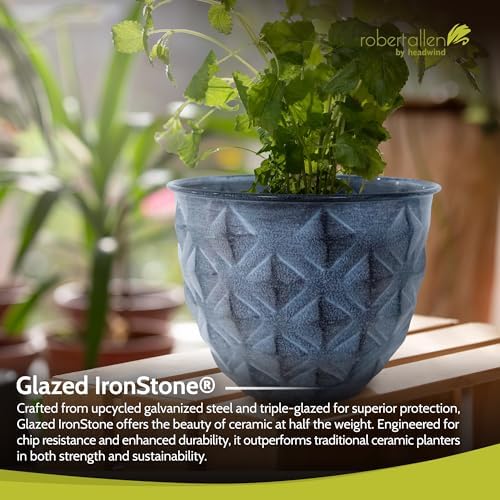 Headwind Glazed Ironstone Diamonte Collection – Capri Blue 8-Inch Decorative Plant Pot, Indoor & Outdoor, Vintage Diamond-Textured, Lightweight & Weather-Resistant for Garden Use by Robert Allen - Image 4