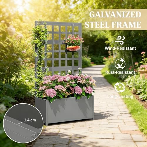 Outdoor Metal Raised Garden Bed - Climbing Plants Stand Raised Planters, Privacy Screen Garden Box Large Flower Bed Weather-Resistant Design 2 Drainage Holes for Planting Flowers Vegetables - Image 3