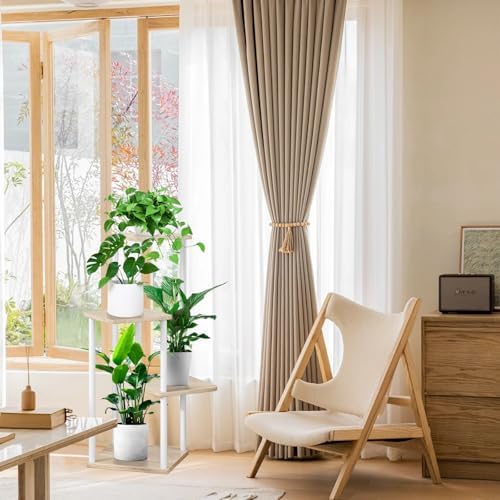 4 Tier Plant Stand Indoor, Thickened Metal Wood Corner Plant Shelf Stands for Multiple Plants, Indoor Tall Plants Stand Tiered Flower Holder for Living Room Patio Garden Balcony(White+Oak) - Image 4