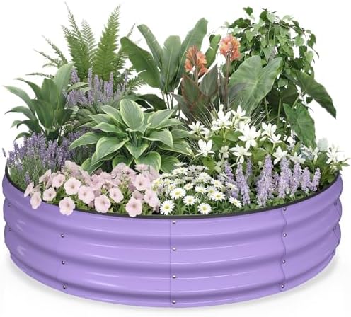 Kesfitt Round Raised Garden Bed, 4x4x1 FT Galvanized Steel Metal Garden Bed, Open-Bottom Design, 12-Inch Deep Outdoor Raised Garden Bed for Vegetables & Herbs, Lavender Purple by Kesfitt