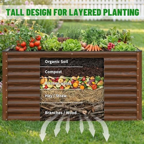 SnugNiture 36" Tall Raised Garden Bed, Easy Gardening at Waist Height, 8x4x3ft Large Galvanized Metal Outdoor Planter Box for Vegetables Flowers, Brown - Image 6