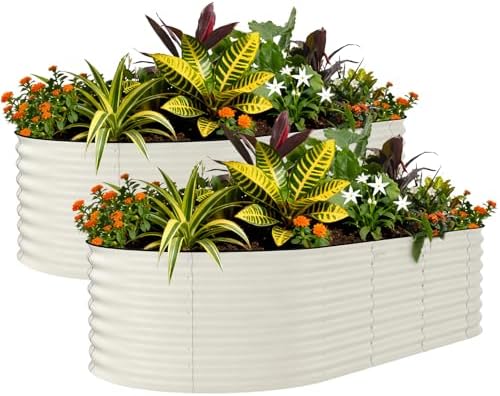Garvee 2 Pack 8x4x2ft Galvanized Raised Garden Bed, Oval Metal Planter Box by Garvee