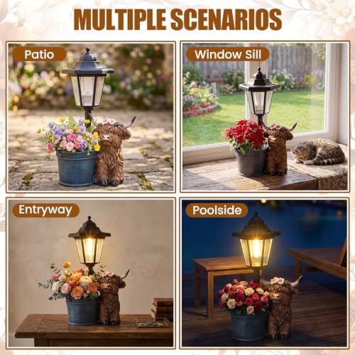 Highland Cow Outdoor Statue with Solar Lights and Flower Pot - Image 6