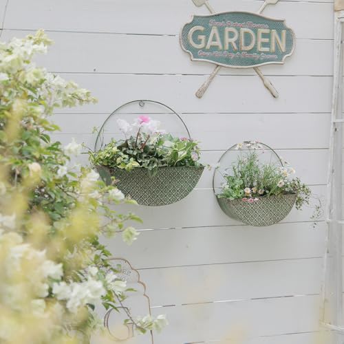 2-Piece Green Metal Planter Wall Hanging Baskets Decor Half-Moon Wall Mount Planter Set for Shabby Chic Farmhouse Outdoor Indoor Wall Decor - Image 4