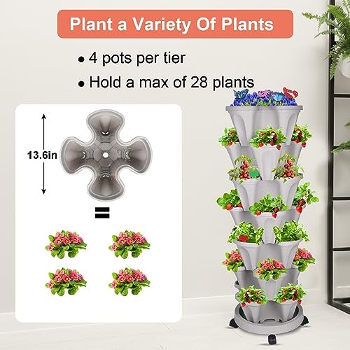 GameXcel Vertical Planter Tower - 7 Tier Stackable Garden Planters with Wheels and Garden Tool Set Plant Pots for Strawberry Herb Flower and Vegetable Indoor Outdoor Use Gray - Image 3