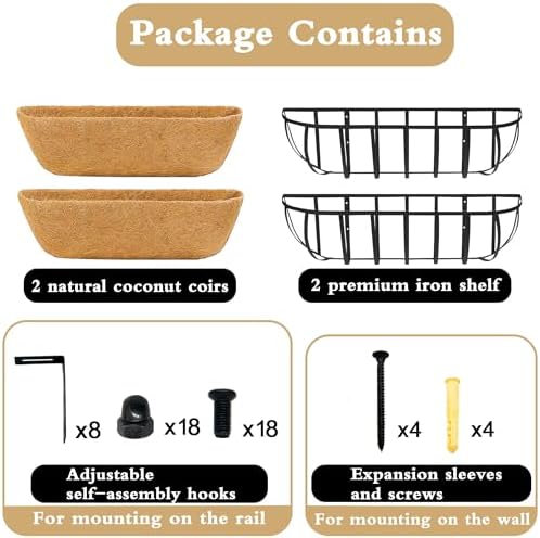 Window Box Railing Planter with Coco Liner 2 Pack 16 Inch Metal Hanging Flower Planter Deck Railing Planters Boxes for Balcony Outdoor Plants Fence Porch Patio - Image 6
